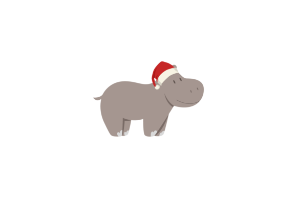 Charming Animals Hippo Wearing Christmas Hats Graphics