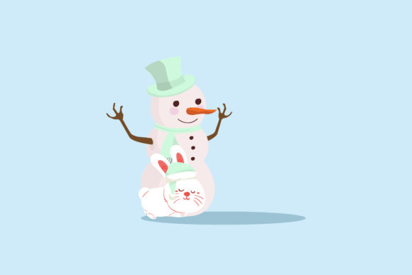 Charming Snowman Illustration Christmas Rabbits Graphics