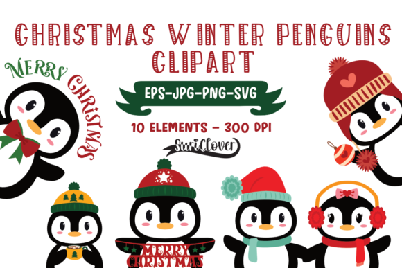Christmas Winter Penguins Clipart Set: A Festive Graphics Collection